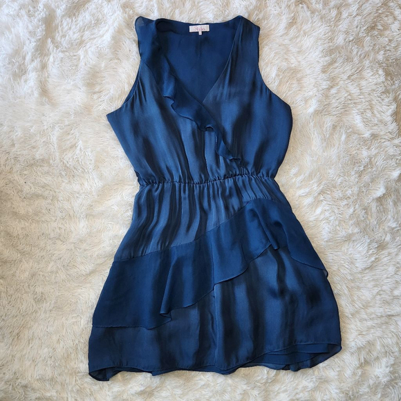 Parker Silk Blend V Neck Ruffle Mini Dress - Picture 4 of 13